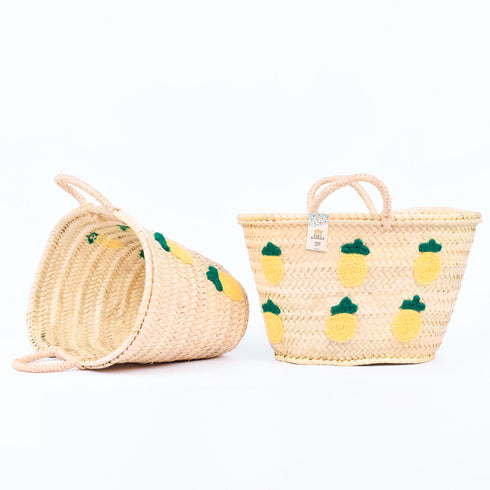 Lemons Embroidered Basket | Handwoven Summer Straw Tote 🍋
